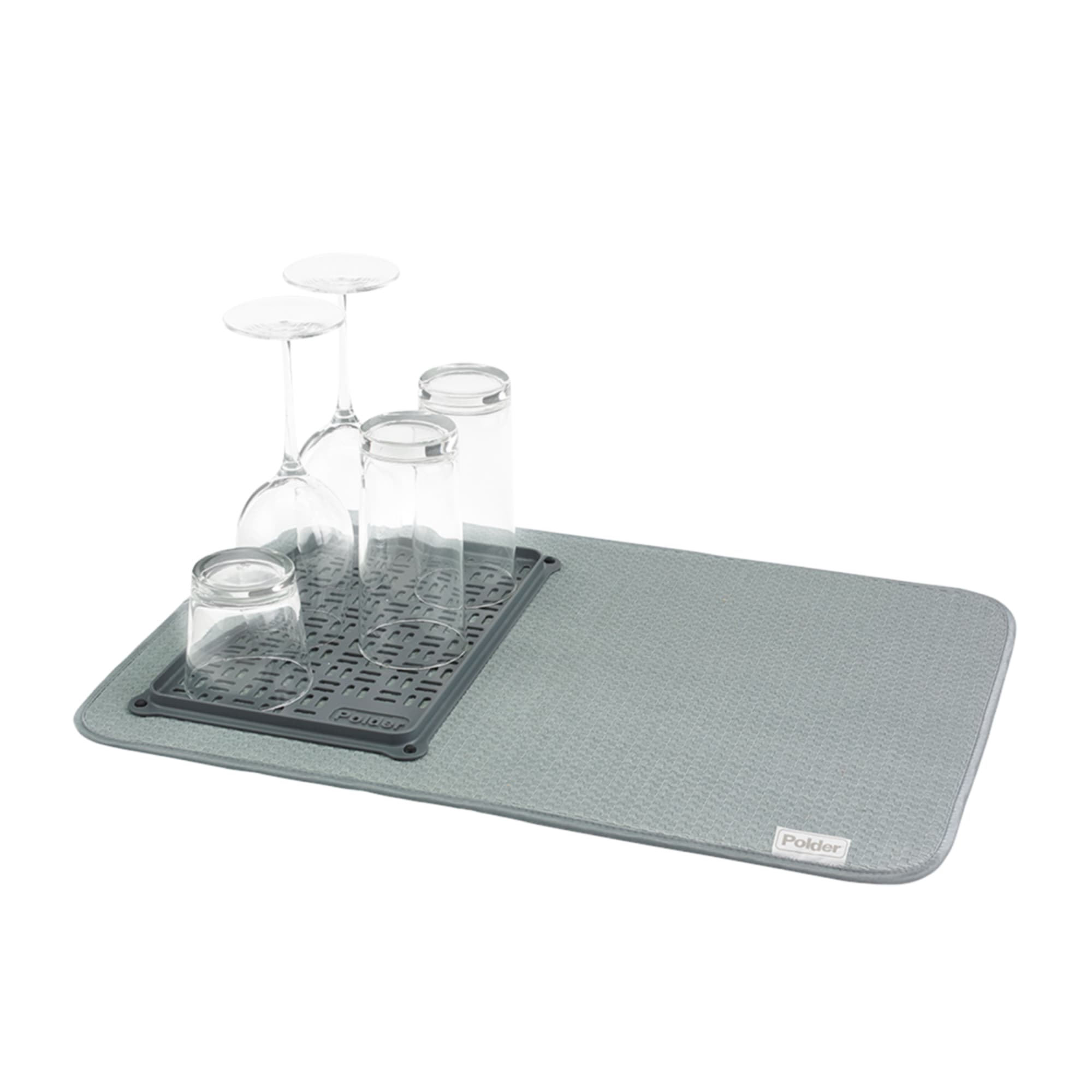 Polder Microfibre Drying Mat with Glass Tray Gray Kitchen Warehouseâ„¢